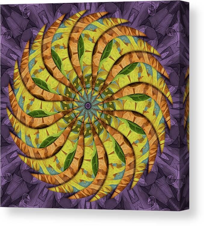 Spin-flower Mandala Canvas Print featuring the digital art Merry Gold Dandiflower by Becky Titus