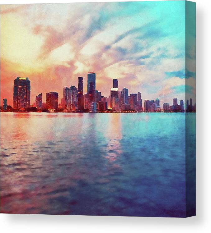 Miami Canvas Print featuring the painting Miami Cityscape - 02 by AM FineArtPrints