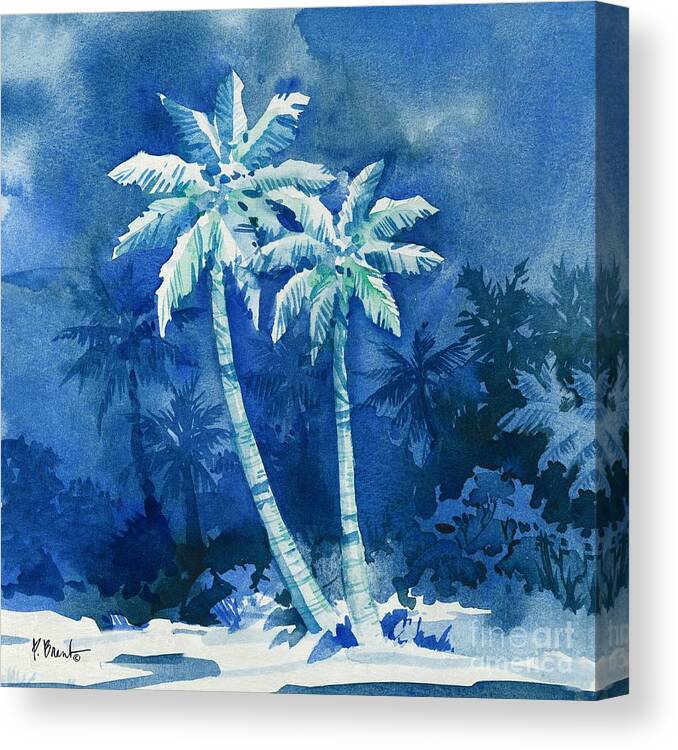 Watercolor Canvas Print featuring the painting Midnight Palms I by Paul Brent