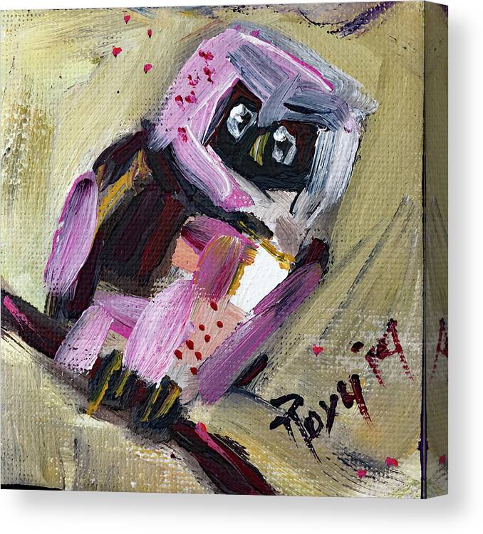 Owl Canvas Print featuring the painting Mini Owl 2 by Roxy Rich