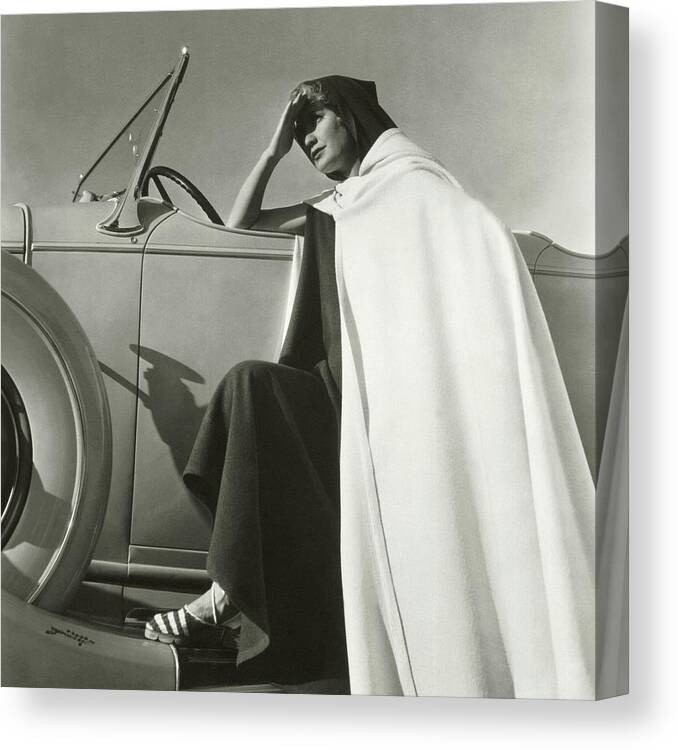 #new2022vogue Canvas Print featuring the photograph Miriam Hopkins Leaning On A Car by George Hoyningen-Huene