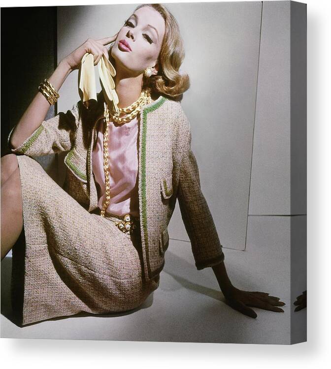 Jewelry Canvas Print featuring the photograph Model In A Dan Millstein Suit by Horst P. Horst