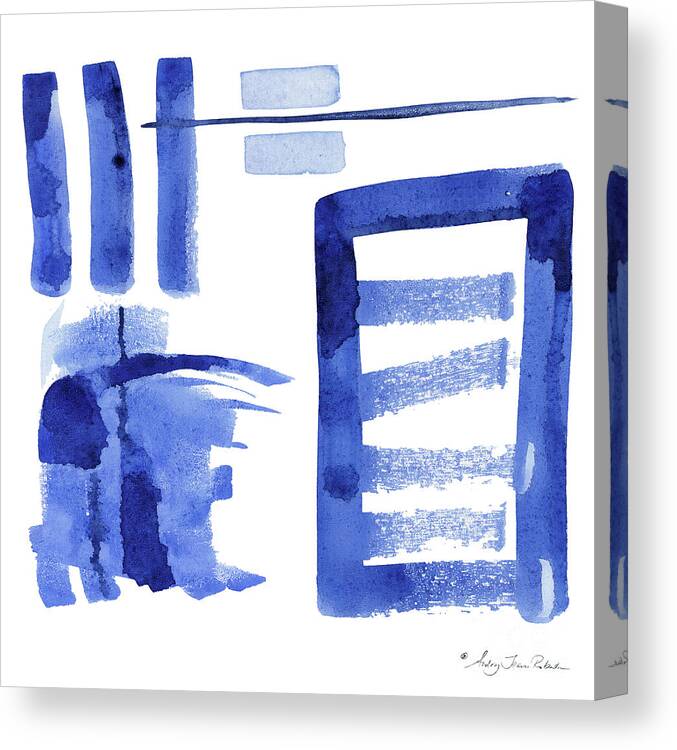 Geometric Canvas Print featuring the painting Modern Asian Inspired Abstract Blue and White 2 by Audrey Jeanne Roberts