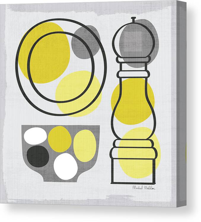 Black Canvas Print featuring the mixed media Modern Kitchen Square II Yellow by Michael Mullan