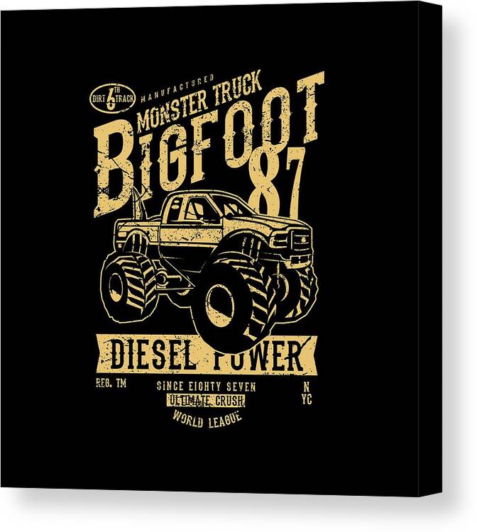 Bigfoot Canvas Print featuring the digital art Monster truck by Long Shot