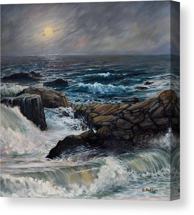 Ocean Canvas Print featuring the painting Moonlight At The Shore by Eileen Patten Oliver