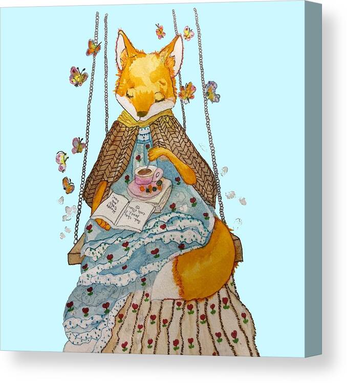 Fox Canvas Print featuring the painting Mama Fox by AHONU Aingeal Rose