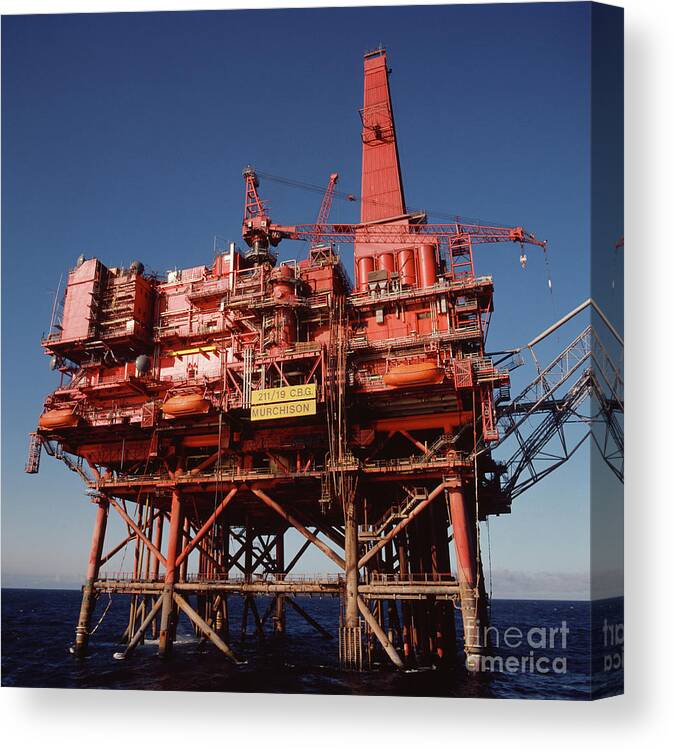Oil Rig Canvas Print featuring the photograph Murchison Platform Oil Rig In North Sea by Richard Folwell/science Photo Library