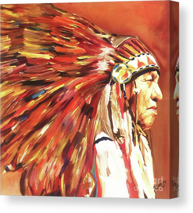 Native American Canvas Print featuring the painting Native American Warriors 01 by Gull G