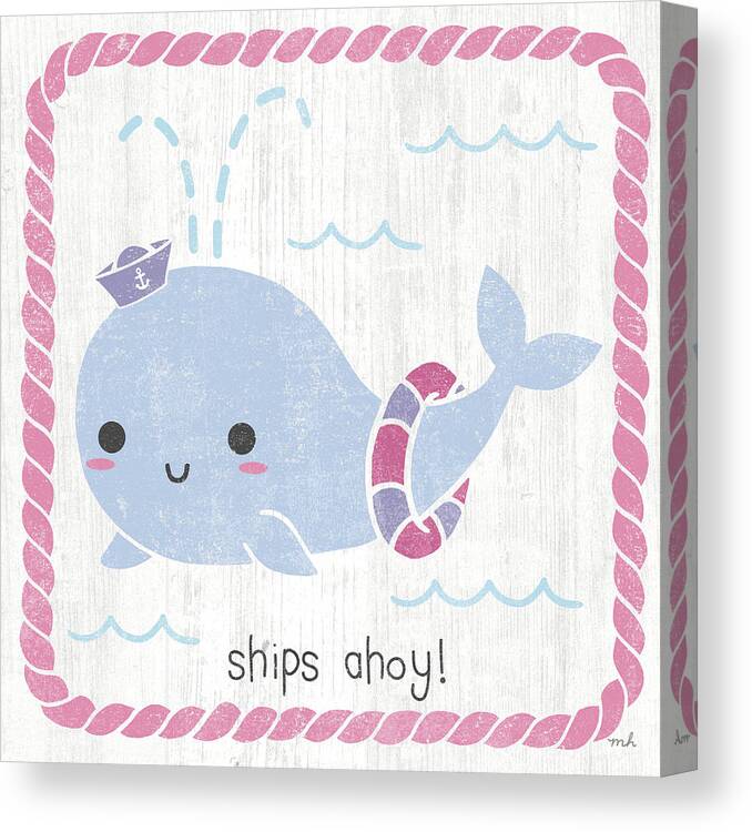 Ahoy Canvas Print featuring the drawing Nautical Friends I Girly by Moira Hershey