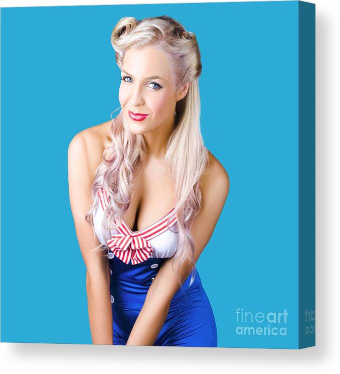 Sailor Canvas Print featuring the photograph Navy pinup woman by Jorgo Photography