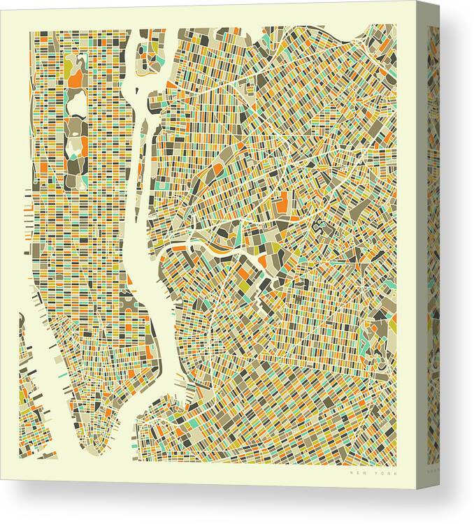 New York Map Canvas Print featuring the digital art New York Map 1 by Jazzberry Blue