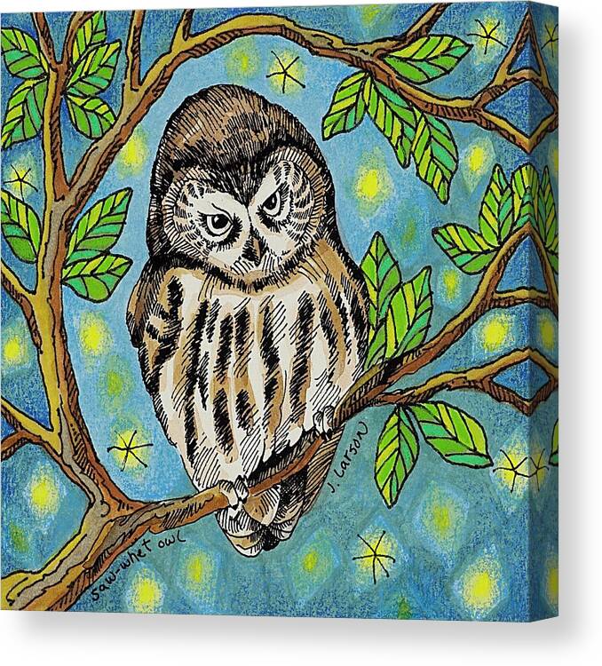  Canvas Print featuring the drawing Night Owl by Janice A Larson