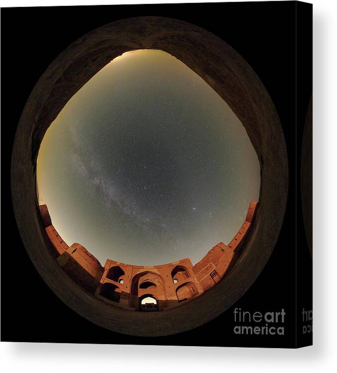 Nobody Canvas Print featuring the photograph Night Sky Over A Caravanserai by Amirreza Kamkar / Science Photo Library