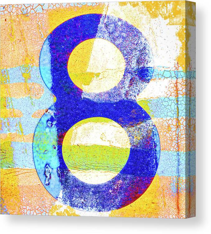 Eight Canvas Print featuring the mixed media Number 8 in Yellow and Blue by Carol Leigh