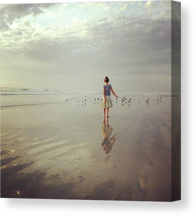 Child Canvas Print featuring the photograph Ocean Reflections by Cyndi Monaghan