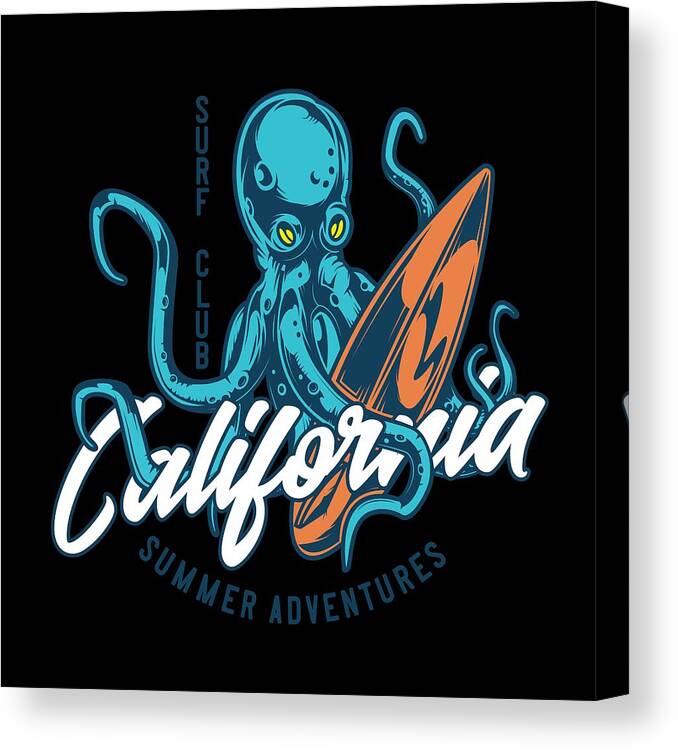 Drawing Canvas Print featuring the drawing Octopus Surf Club California by Jk