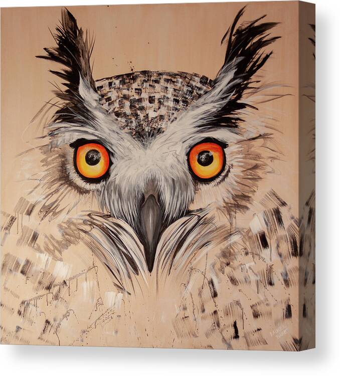 Owl Canvas Print featuring the painting OL Sketchy by Laurel Bahe