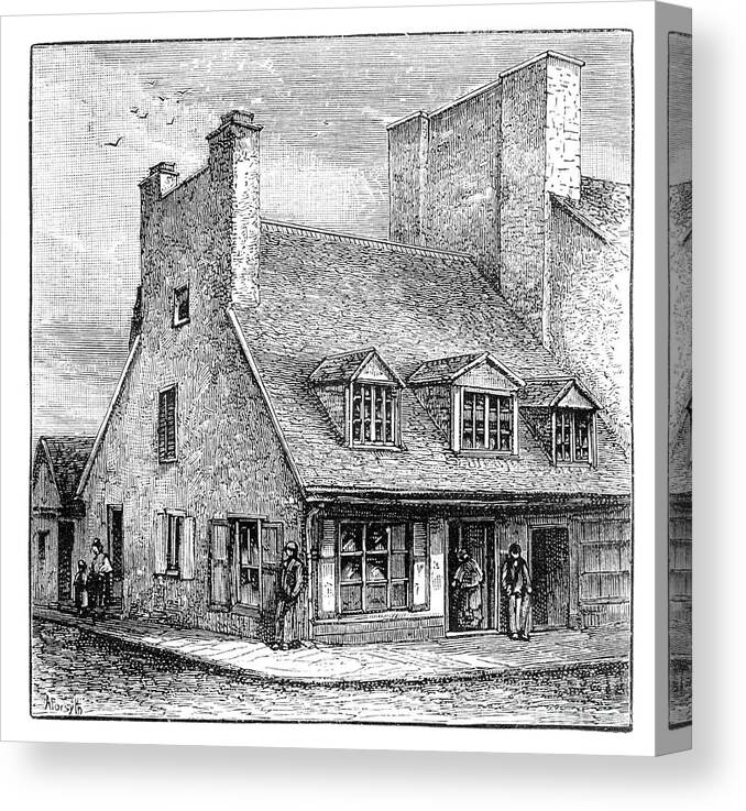 Engraving Canvas Print featuring the drawing Old French House, Quebec, Canada, 1900 by Print Collector