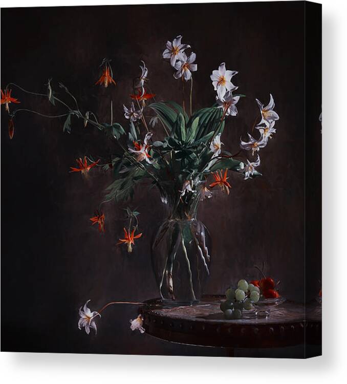 Still Life Canvas Print featuring the photograph Orange And White Litter Flowers by Lydia Jacobs