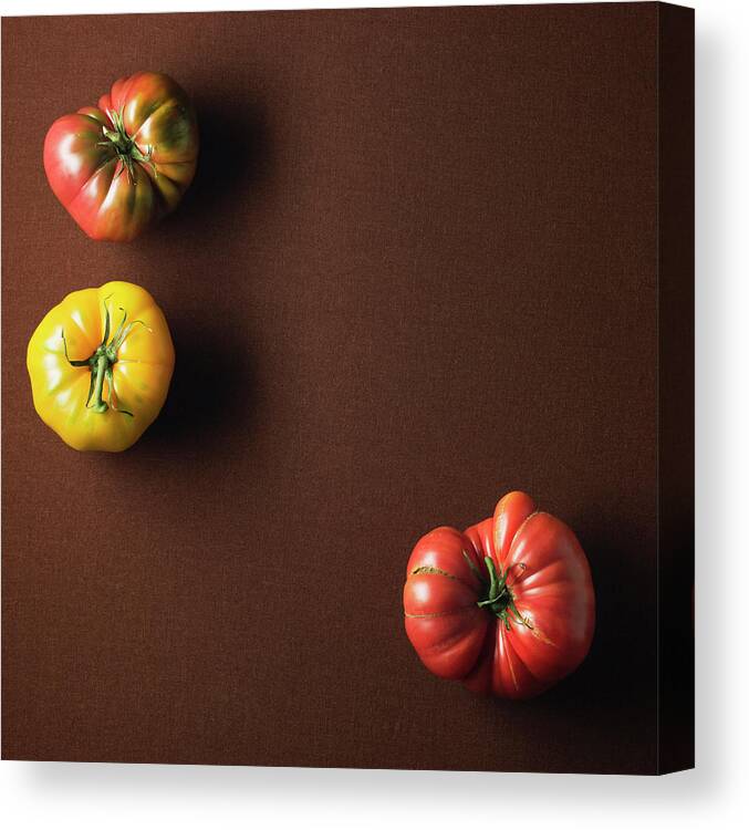 Sparse Canvas Print featuring the photograph Organic Heirloom Tomatoes by Monica Rodriguez
