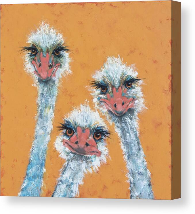 African Animals Canvas Print featuring the painting Ostrich Sisters by Jani Freimann