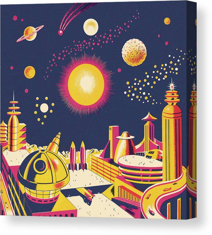 Architecture Canvas Print featuring the drawing Outerspace City by CSA Images