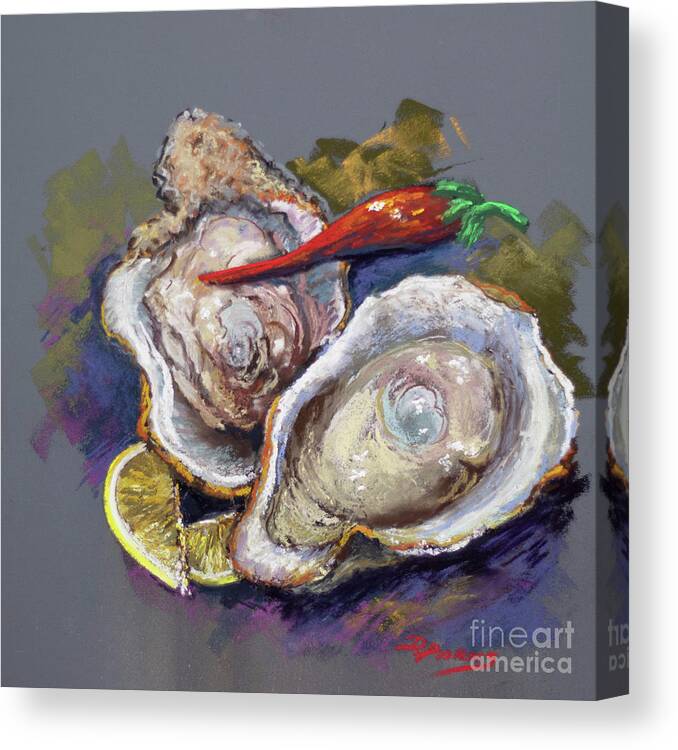 Louisiana Art Canvas Print featuring the painting Oysters and Cayenne by Dianne Parks