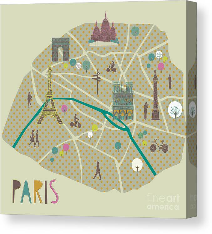 Paris Topography Canvas Print featuring the digital art Paris Map Greeting Card Design by Lavandaart