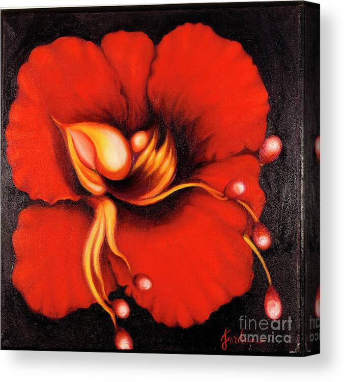 Red Surreal Bloom Artwork Canvas Print featuring the painting Passion Flower by Jordana Sands