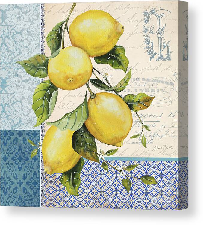 Lemon Canvas Print featuring the mixed media Patchwork Lemons A by Jean Plout