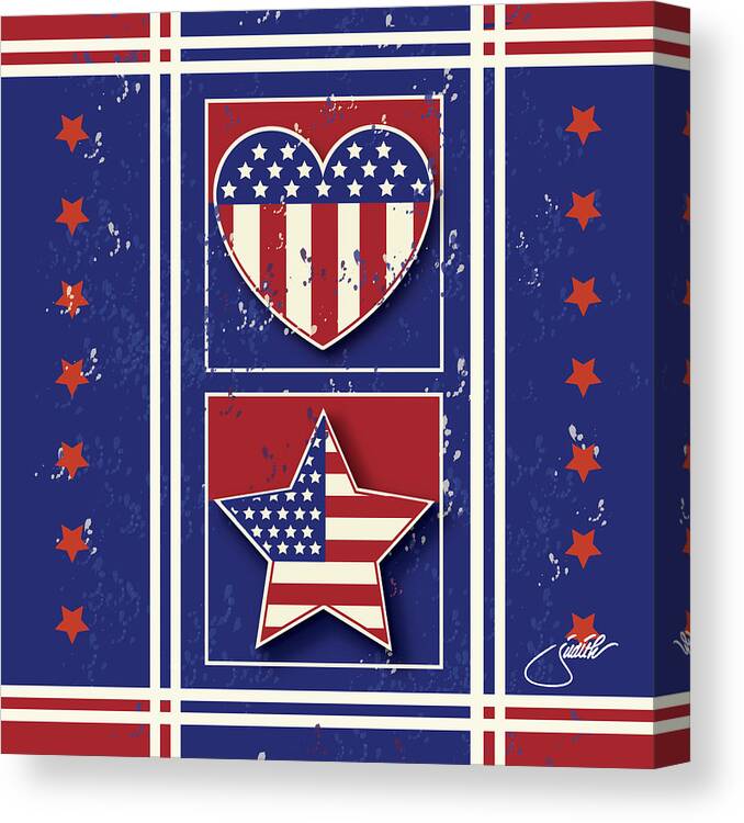 Patriotic Canvas Print featuring the digital art Patriotic Quilt by Judith Gorgone Designs