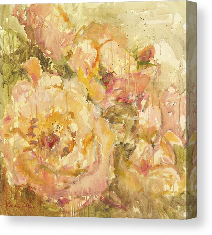 Peach Flower Canvas Print featuring the painting Peach Flower by Mary Miller Veazie