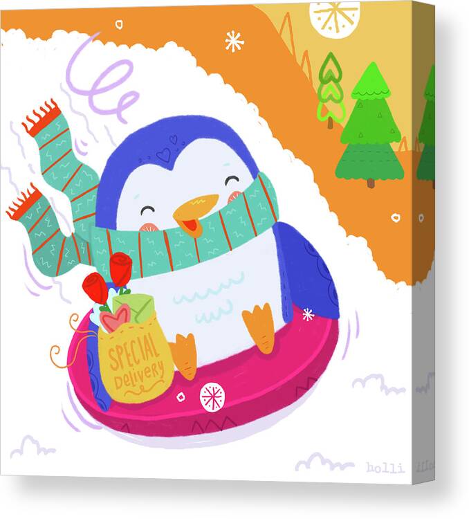 Penguin Love 3 Canvas Print featuring the digital art Penguin Love 3 by Holli Conger