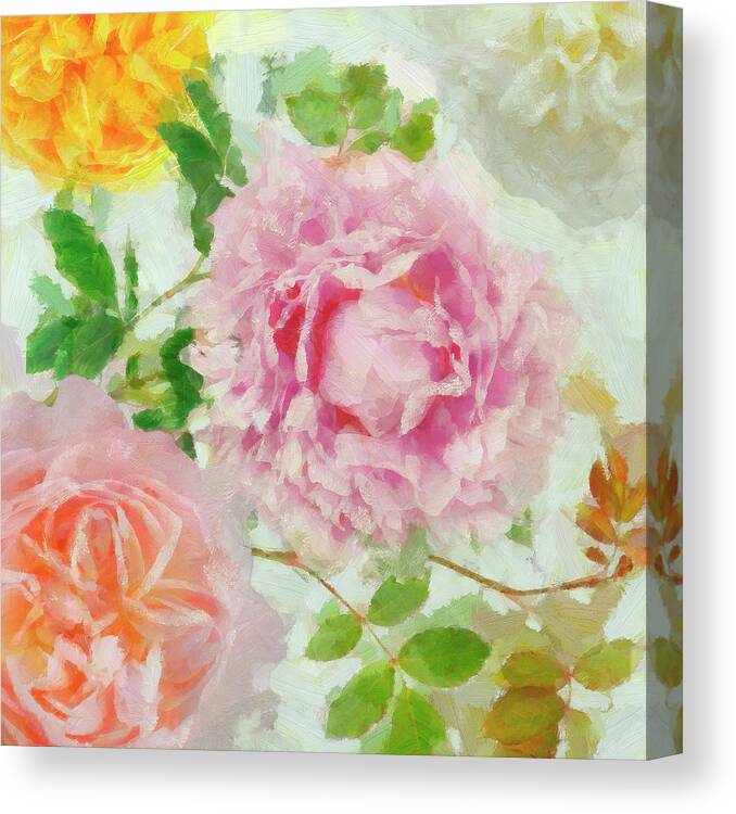 Peonies And Roses Iv Canvas Print featuring the photograph Peonies And Roses Iv by Cora Niele