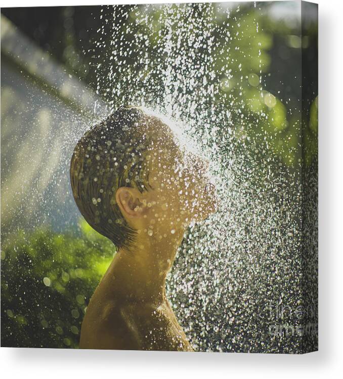Harmony Canvas Print featuring the photograph Photo Of Young Woman Enjoying Shower by Nadya Korobkova