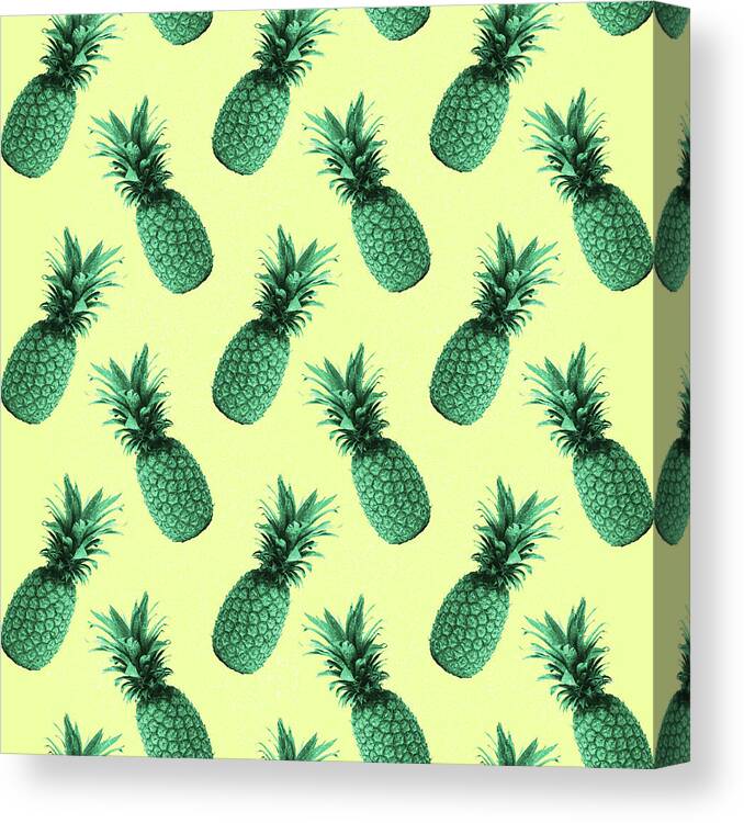 Pineapple Pattern Canvas Print featuring the mixed media Pineapple Pattern - Tropical Pattern - Summer- Pineapple Wall Art - Blue, Beige - Minimal by Studio Grafiikka