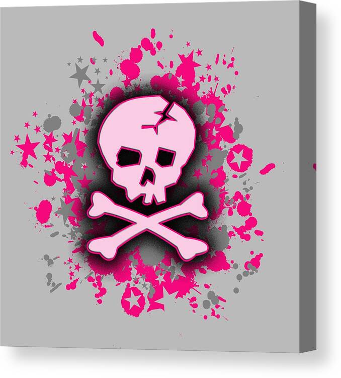Skull Canvas Print featuring the digital art Pink Skull Splatter Graphic by Roseanne Jones
