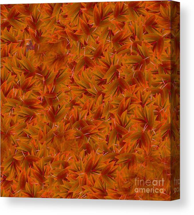 Pretty Canvas Print featuring the digital art Pretty Rustic Orange and Green Leaf Motif for Home Decor Pillows by Delynn Addams
