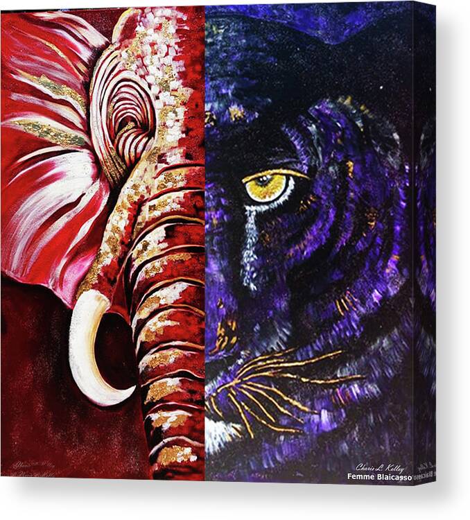 Elephant And A Panther Repping You Org And You School Can Create Custom Piece Canvas Print featuring the painting Proud Soror, Proud Panther by Femme Blaicasso
