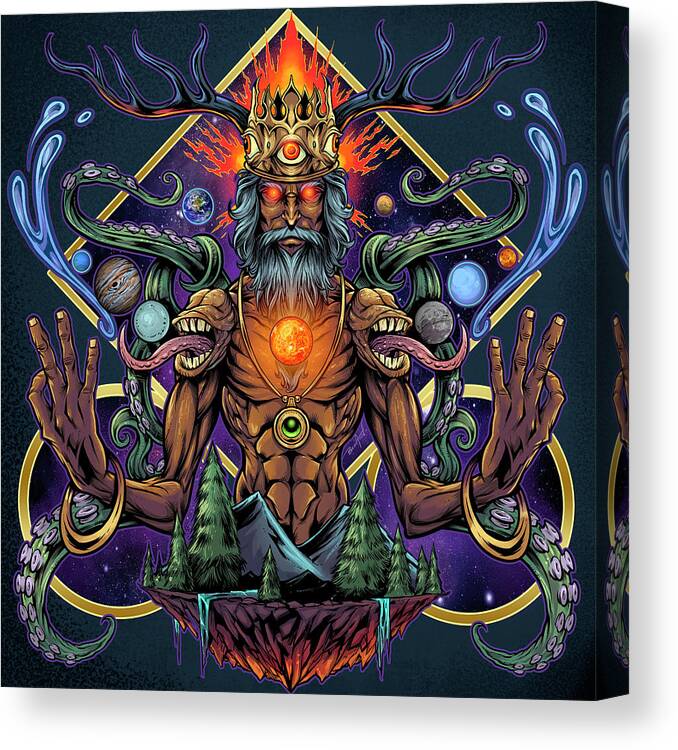 Psychedelic Meditating Mystic Canvas Print featuring the digital art Psychedelic Meditating Mystic by Flyland Designs
