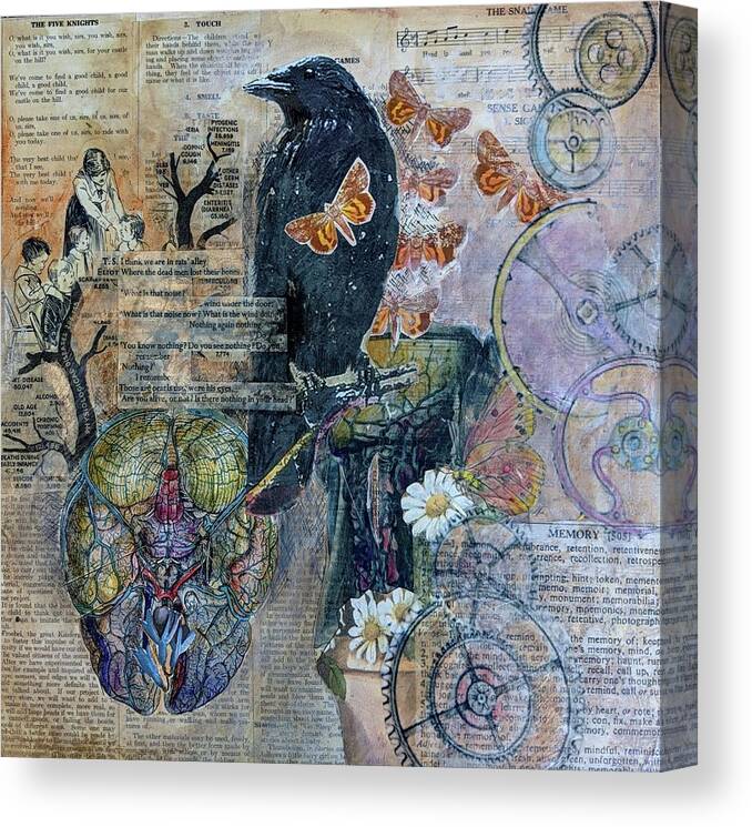 Surreal Canvas Print featuring the mixed media Quoth the Raven by Jillian Goldberg