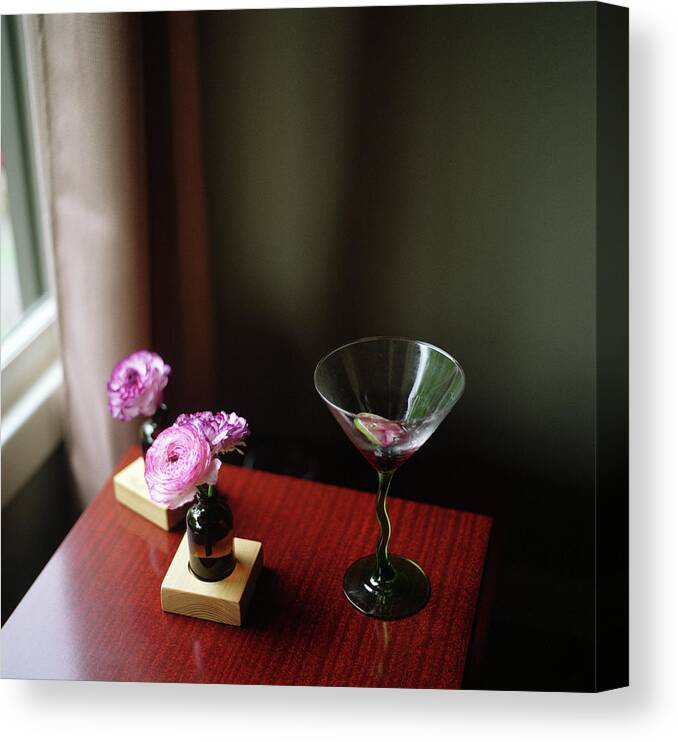 Shadow Canvas Print featuring the photograph Ranunculus And Cocktail by Anne Lucas