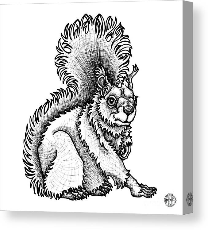 Animal Portrait Canvas Print featuring the drawing Red Squirrel by Amy E Fraser