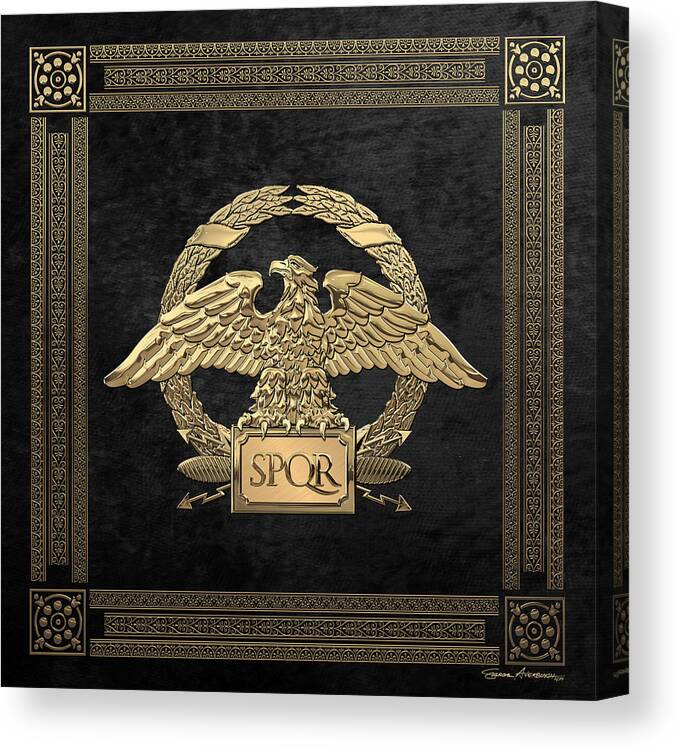 ‘treasures Of Rome’ Collection By Serge Averbukh Canvas Print featuring the digital art Roman Empire - Gold Roman Imperial Eagle over Black Velvet by Serge Averbukh