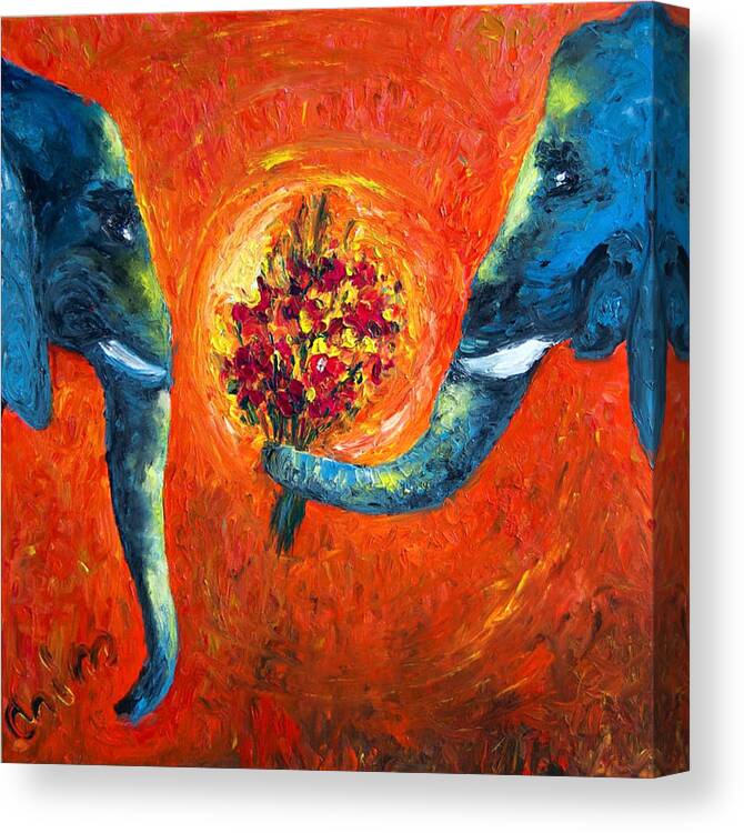 Elephant Canvas Print featuring the painting Roni and Tal by Chiara Magni