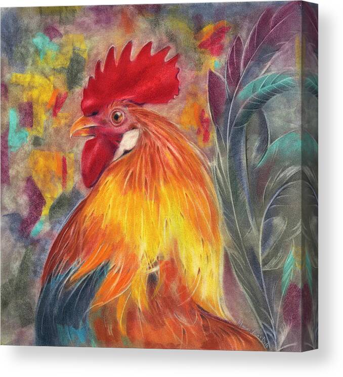 Rooster Canvas Print featuring the pastel Rooster by Marie-Claire Dole