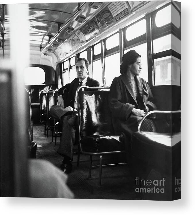 Mature Adult Canvas Print featuring the photograph Rosa Parks Riding The Bus by Bettmann