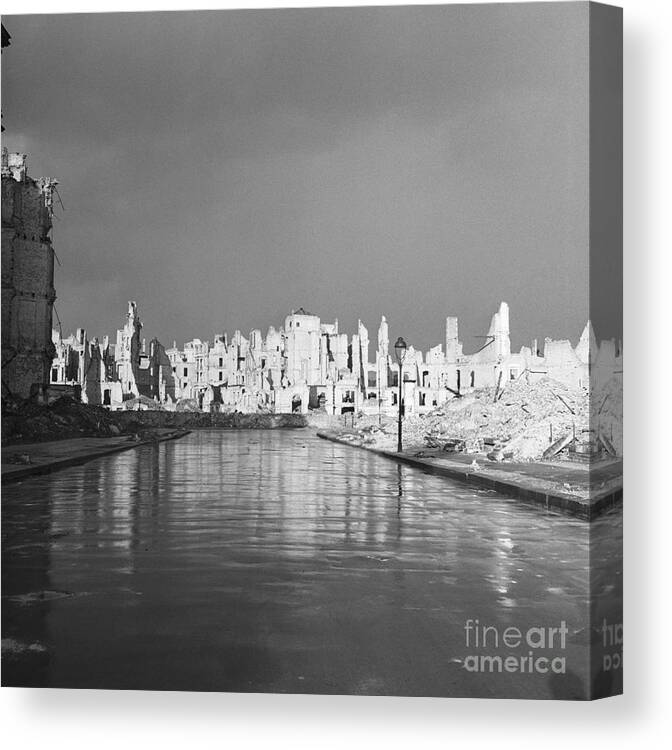 Berlin Canvas Print featuring the photograph Ruins In Berlin After World War II by Bettmann