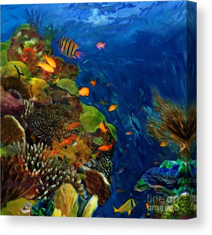 Sharkcrossing Canvas Print featuring the painting S Caribbean Underwater Garden - Square by Lyn Voytershark